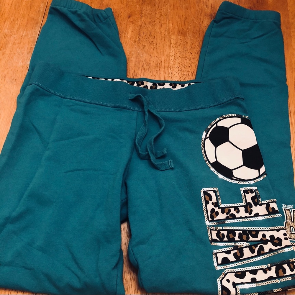 Justice fleece sweatpants with soccer bling SZ 18